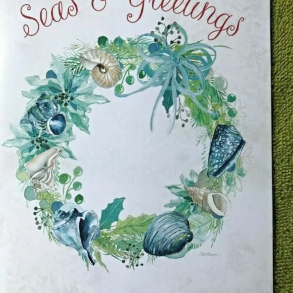 Carol Robinson Christmas Wreath Cards Sea Greetings Set of 2 New with En…